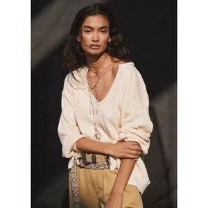 Free People Santa Clara Neutral Thermal Knit Top Boho Fall Cottage Chic Small